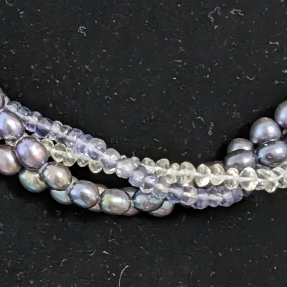 Vintage Peacock Pearl, Iolite, Crystal Necklace 925 - Picture 5 of 9